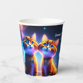 Niedliches Katzenpaar unter dem Sternenhimmel - Pappbecher (Vorderseite)