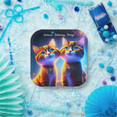 Niedliches Katzenpaar unter dem Sternenhimmel - Pappteller (Party)