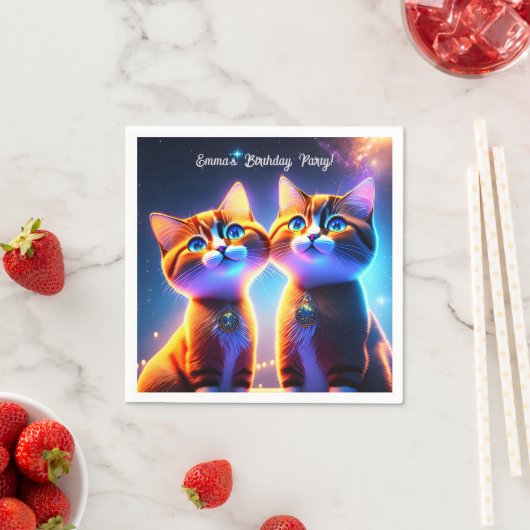 Niedliches Katzenpaar unter dem Sternenhimmel - Serviette (Beispiel)