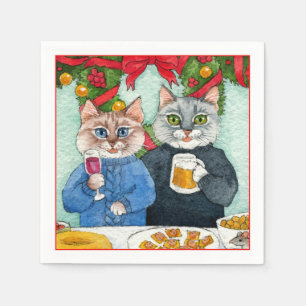 Niedliches Katzenpaar Weihnachtsnapkins Party Serviette