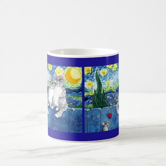 Niedliches Katzenpaarmäuse Starry Night Van Gogh T Kaffeetasse (Mittel)