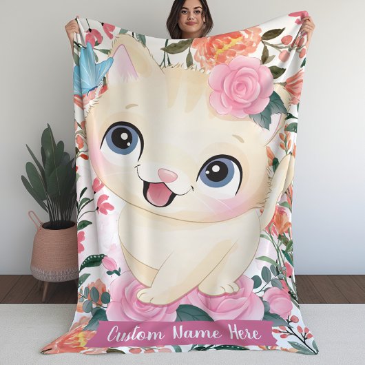 Niedliches Katzenrosa Roses Roses Blume Individuel Fleecedecke