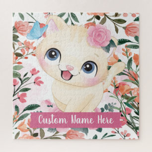 Niedliches Katzenrosa Roses Roses Blume Individuel Puzzle