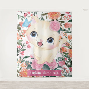 Niedliches Katzenrosa Roses Roses Blume Individuel Wandteppich