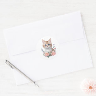 Niedliches Katzenrosa Runder Aufkleber