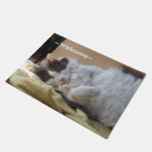 Niedliches Katzenschlafen Spiegeland Willkommen Fußmatte (Schrägansicht)