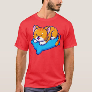 Niedliches Katzenspielen auf dem Kissen Cartoon T-Shirt
