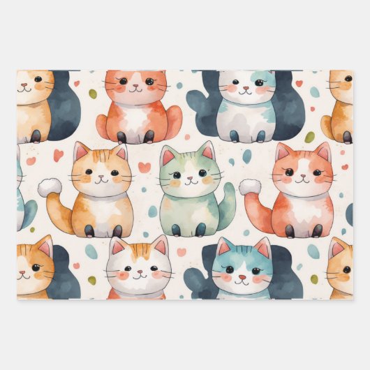 Niedliches Katzenverpackungspapier, Katzengeschenk Geschenkpapier Set (Vorderseite 3)