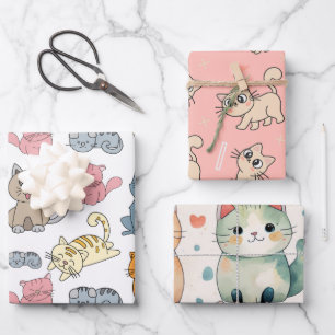 Niedliches Katzenverpackungspapier, Katzengeschenk Geschenkpapier Set