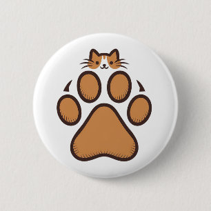 Niedliches Katzenverstecken in Paw Print - Illustr Button