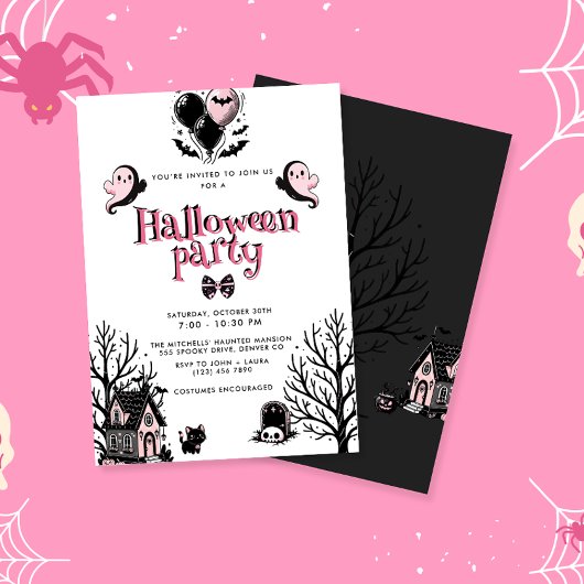 Niedliches Kawai Pink-Halloween-Party Einladung