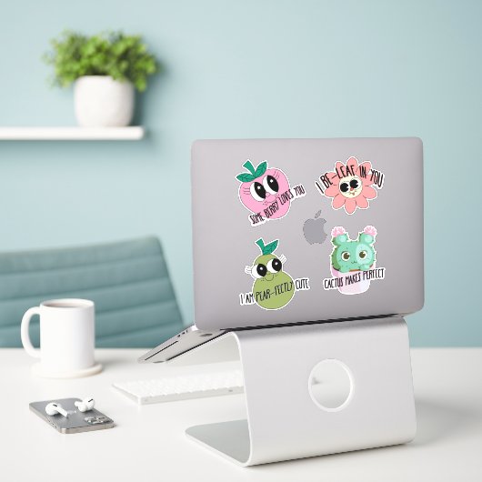 Niedliches Kawaii Affirmation Sticker Pack (Laptop auf Schreibtisch)