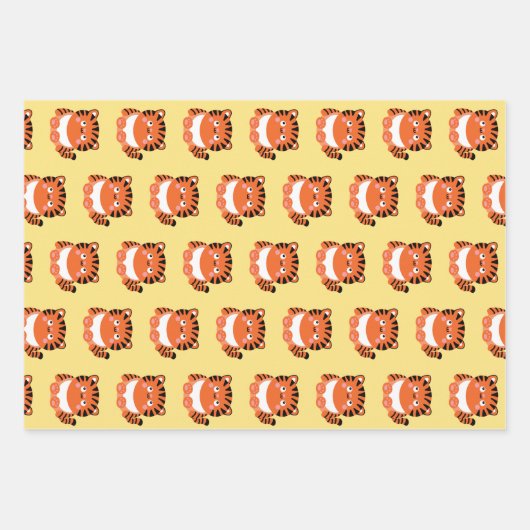 Niedliches kawaii-artiges Tigerpapier Geschenkpapier Set (Vorderseite)