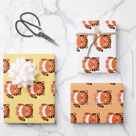 Niedliches kawaii-artiges Tigerpapier Geschenkpapier Set (Vorderseite)