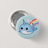 Niedliches kawaii Baby narwhal mit Regenbogen Button (Vorne & Hinten)
