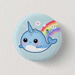 Niedliches kawaii Baby narwhal mit Regenbogen Button