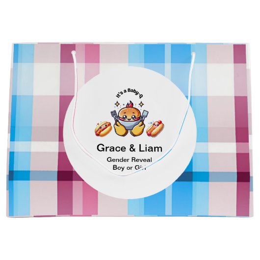 Niedliches Kawaii Baby-Q Gender Reveal Party Große Geschenktüte (Vorderseite)
