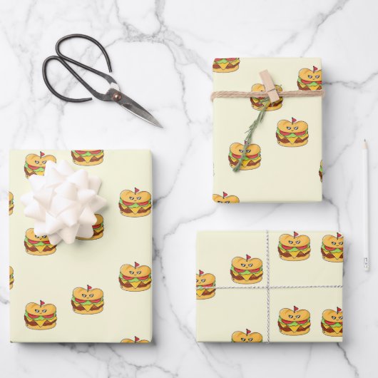 Niedliches Kawaii-Burgermuster Geschenkpapier Set (Vorderseite)