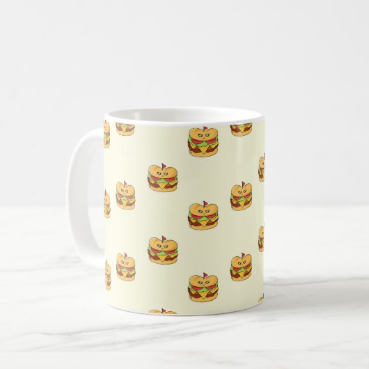 Niedliches Kawaii-Burgermuster Kaffeetasse (Vorderseite Links)