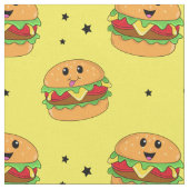 Niedliches Kawaii-Cheeseburger-Muster auf Gelb Stoff (Nahaufnahme)