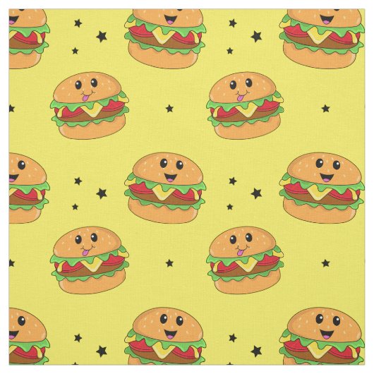 Niedliches Kawaii-Cheeseburger-Muster auf Gelb Stoff (Muster)