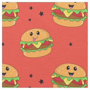 Niedliches Kawaii-Cheeseburger-Muster in Rot Stoff