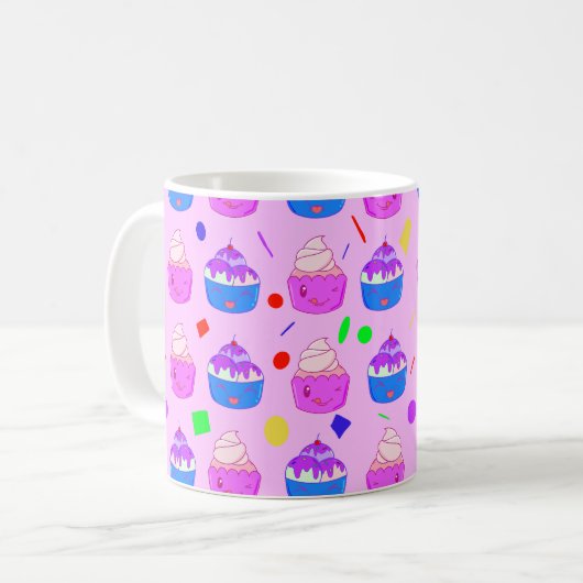 Niedliches Kawaii Cupcakes nahtloses Muster Kaffeetasse (Vorderseite Links)