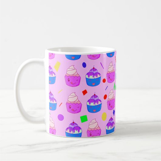 Niedliches Kawaii Cupcakes nahtloses Muster Kaffeetasse (Links)