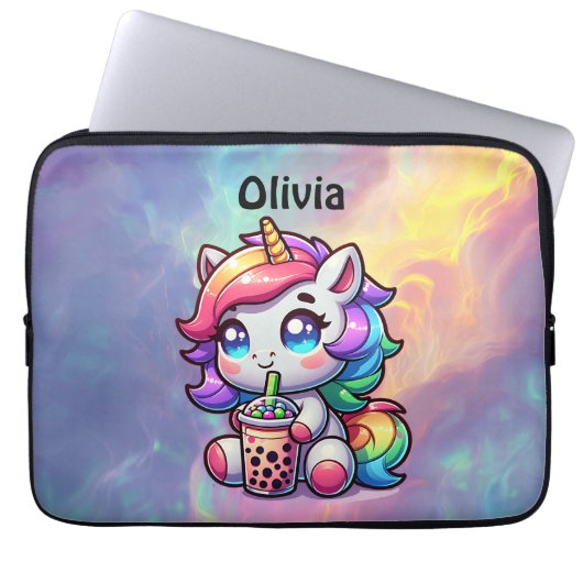 Niedliches Kawaii Einhorn mit Bubble Tee Personali Laptopschutzhülle (Vorderseite)