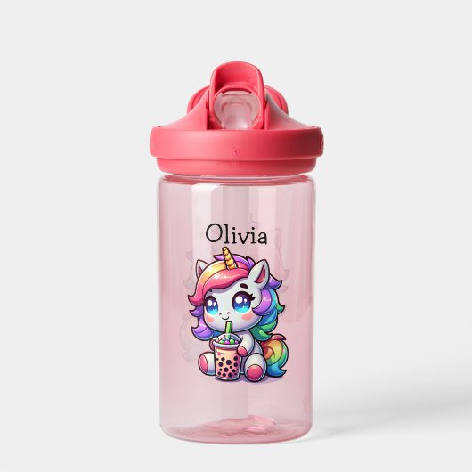 Niedliches Kawaii Einhorn mit Bubble Tee Personali Trinkflasche (Vorne)