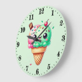 Niedliches Kawaii-Eis Große Wanduhr (Winkel)