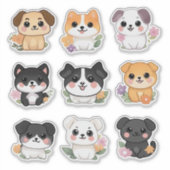Niedliches Kawaii Floral Dog Sticker Set (Vorderseite)