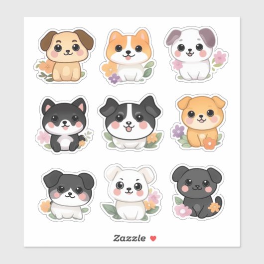 Niedliches Kawaii Floral Dog Sticker Set (Blatt)
