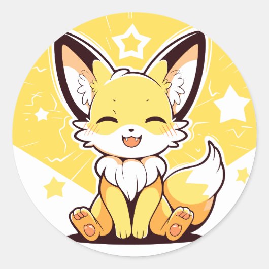 Niedliches Kawaii Happy Fennec Fox Adorable Portra Runder Aufkleber (Vorderseite)