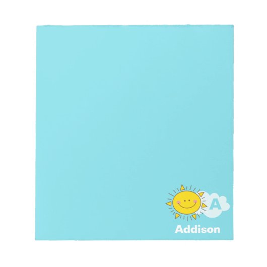 Niedliches Kawaii Happy Sunshine Monogramm Name hi Notizblock (Vorderseite)