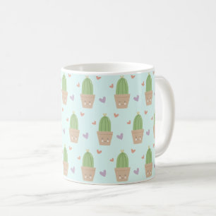 Niedliches Kawaii-Kaktus- und Herzmuster Kaffeetasse