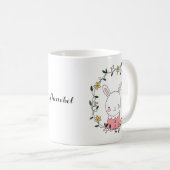 Niedliches Kawaii-Kaninchen mit Blume Individuelle Kaffeetasse (VorderseiteRechts)