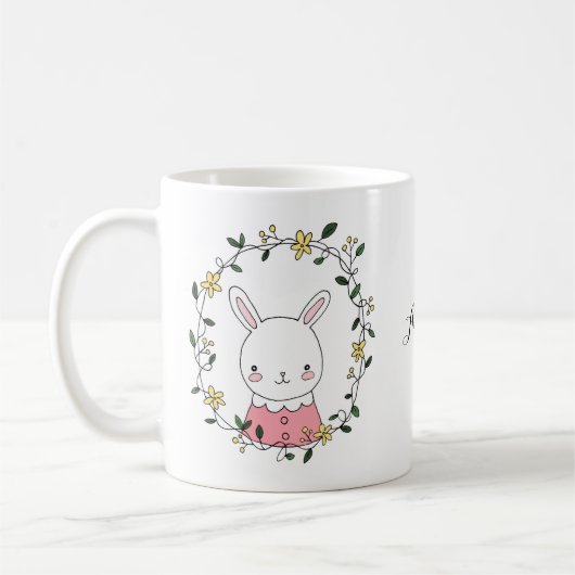 Niedliches Kawaii-Kaninchen mit Blume Individuelle Kaffeetasse (Links)