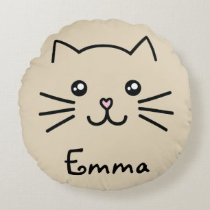 Niedliches Kawaii Kätzchen-Katzen-Gesicht mit rosa Rundes Kissen