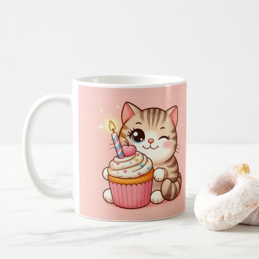 Niedliches Kawaii Kätzchen mit Cupcake Kaffeetasse (Mit Donut)