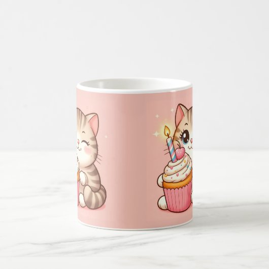 Niedliches Kawaii Kätzchen mit Cupcake Kaffeetasse (Mittel)