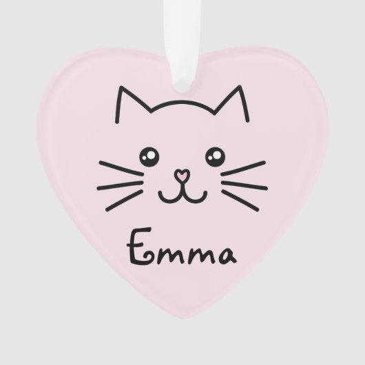 Niedliches Kawaii Katzengesicht mit rosa Herznose Ornament (Vorderseite)
