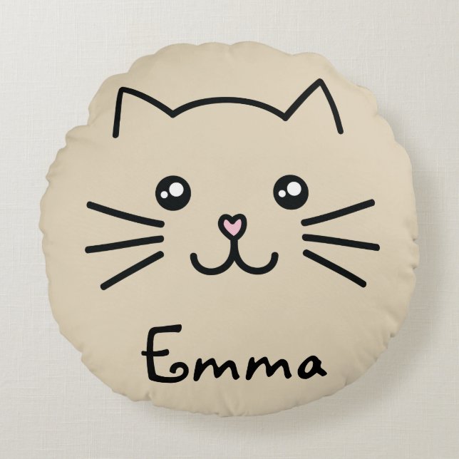 Niedliches Kawaii Katzengesicht mit rosa Herznose Rundes Kissen (Vorderseite)