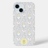 Niedliches Kawaii Katzenmuster Grau-Gelbe Monogram Case-Mate iPhone Hülle (Rückseite)