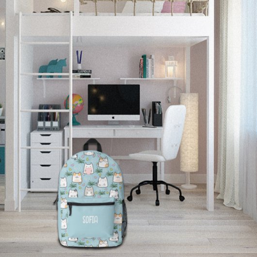 Niedliches kawaii kitty-Muster blau Bedruckter Rucksack