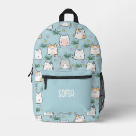 Niedliches kawaii kitty-Muster blau Bedruckter Rucksack