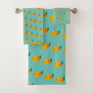 Niedliches Kawaii lächelndes Mango-Muster Badhandtuch Set