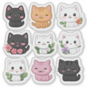 Niedliches Kawaii Multicolor Floral Cat Sticker Se (Vorderseite)