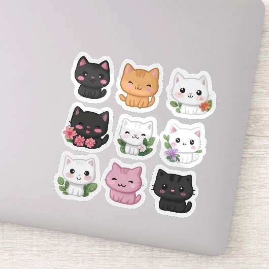 Niedliches Kawaii Multicolor Floral Cat Sticker Se (Detail)