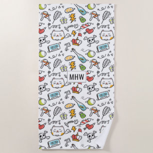 Niedliches Kawaii Muster individuelles, monogramm Strandtuch